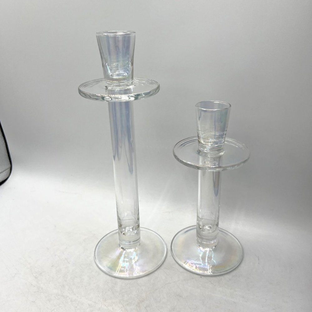Pier 1 Imports set of 2 Clear Glass Candle Sticks